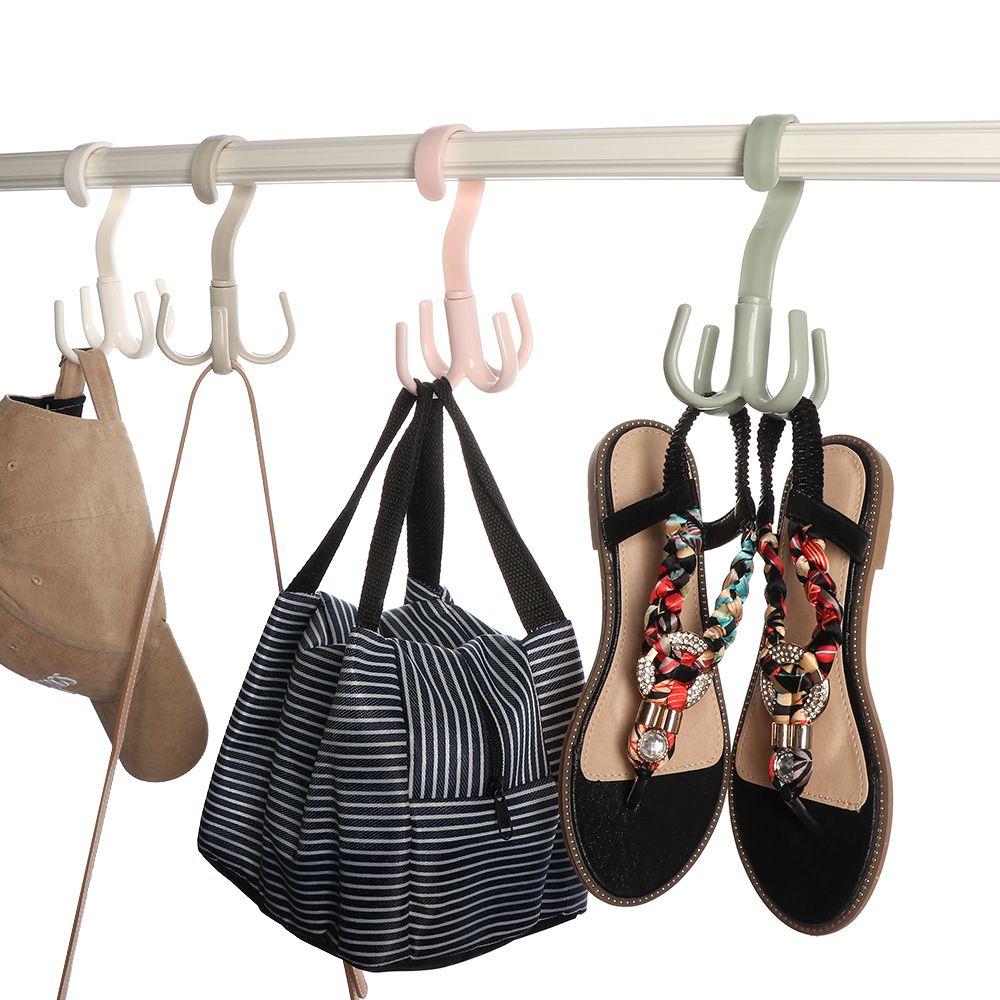 Storage Hook Cloth Rack Tie Holder Rotating Four-claw Hook Plastic Hanger Multifunction 4 Hook