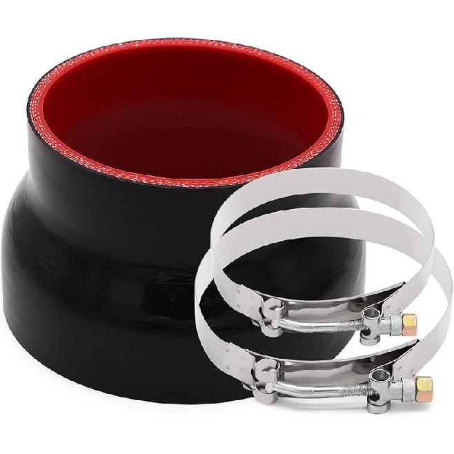 Прямой черный силиконовый редукционный соединитель от 3 до 4 дюймов с 2 Т-образными хомутами 4 слоя полиэстеровой арматуры Подходит для патрубка турбонаддува высокого уровня