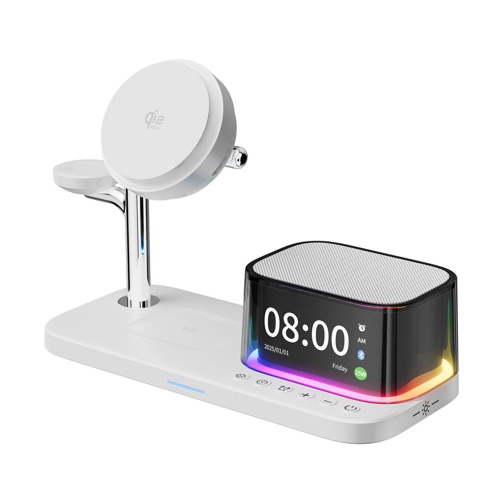 Qi2 25W ICE Cooling Magnetic Wireless Charger Bluetooth Speaker For iPhone 17 Samsung S26 Apple Galaxy Watch 2-8 Fast Charging