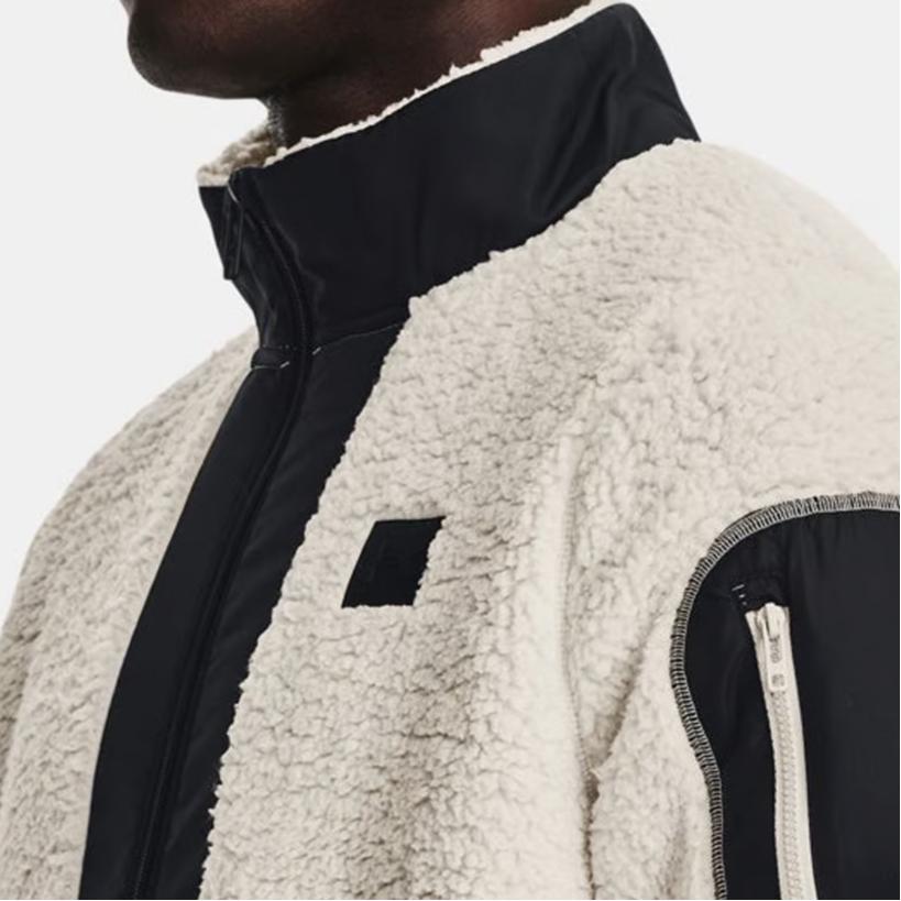 Under Armour Сплошной логотип, американский винтажный узор, этикетка, застежка-молния, шерпа, воротник-стойка, свитер, длинный рукав, мужская толстовка 1373847-110