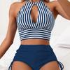 Стильный купальник, женский купальник с пуш-ап, пляжная одежда в полоску с высокой талией, комплект бикини из двух предметов, женский летний костюм