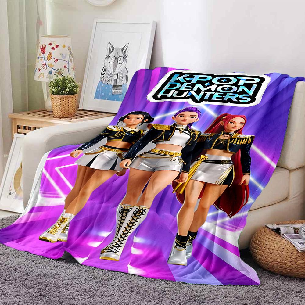 1pc Kpop Demon Hunters Urban Fantasy Flannel Blanket,Ultra Soft Warm Plush Throw for Home Bedroom Bed Sofa Cover Camping Picnic gift Y72215
