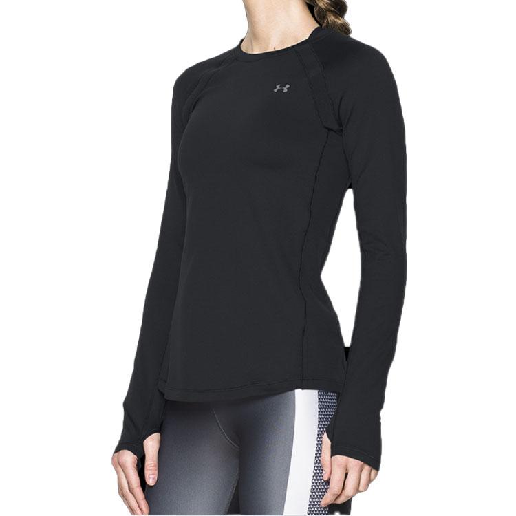 Under Armour Сплошной логотип с круглым вырезом и принтом, спортивная повседневная футболка с длинным рукавом, женские топы, черный цвет 1281244-001