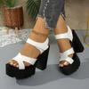 Small Size 36-43 Elegant Leather Shoes for Women Summer Platform Sandals 2025 Block High Heel Sandals for Women Office Moms