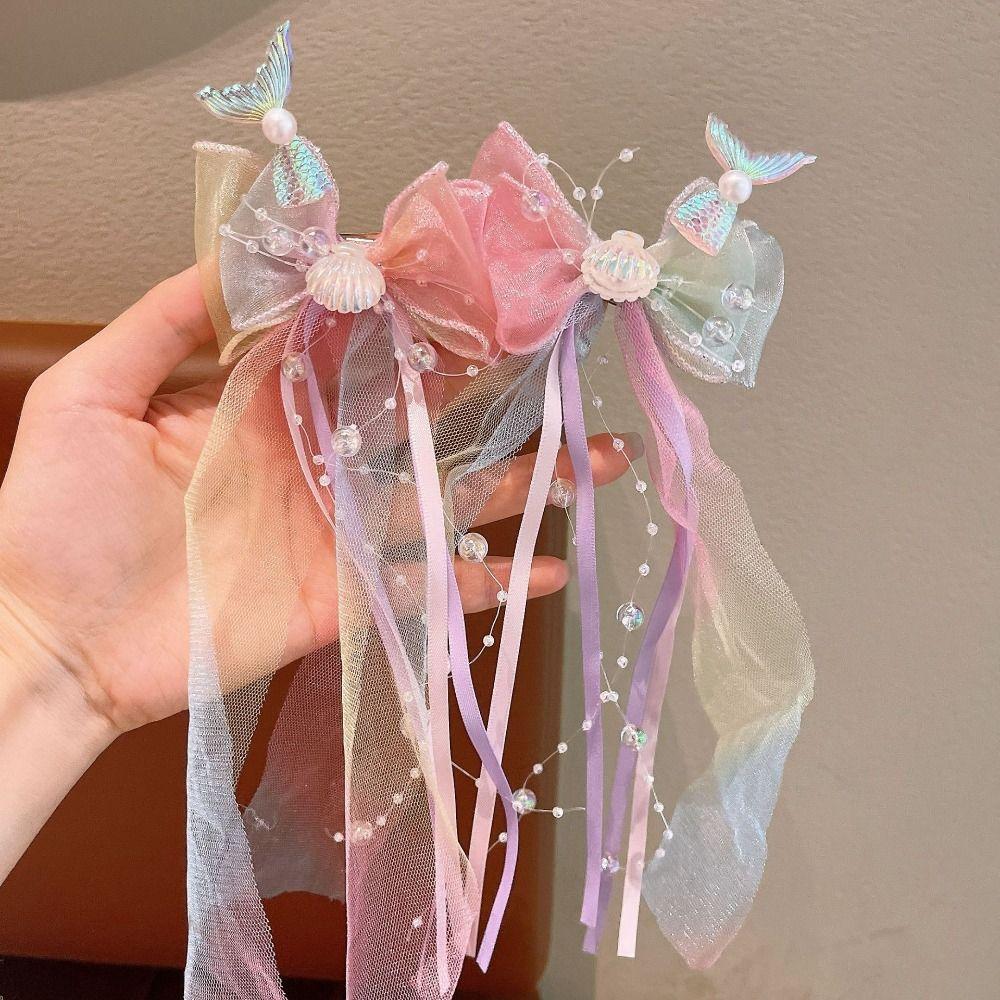 Children's Ribbons Hairpin Mermaid Barretes New Bow Hair Clips Hair Accessories