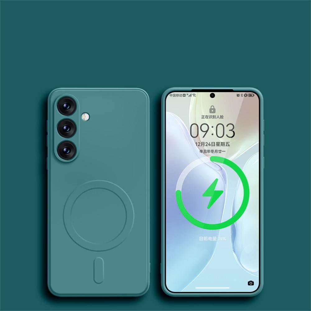 Квадратный жидкий силиконовый магнитный чехол с беспроводной зарядкой для Samsung Galaxy S24 Ultra S23 FE S22 S21 Plus противоударный чехол Magsafe