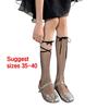 Japanese Lace Up Ribbon Bowknot Over Calf Socks for Women Gothic Hollow Out Sheer Fishnet Mesh Ultrathin Long Stockings