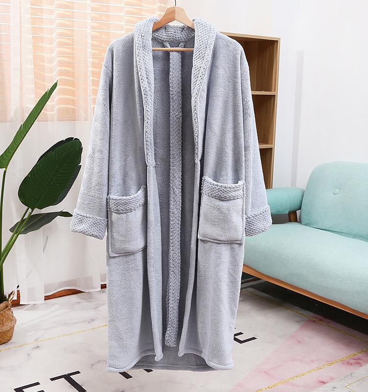 Women's Pineapple Plaid Coral Fleece Bathrobe - Absorbent, Long, Lapel Design, Perfect for Home, Hotel, or Morning Wear