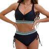 Women's New High-waisted Drawstring Webbing Sexy Bikini Two Piece Swimsuit