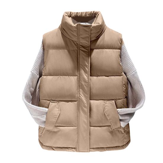 Женское зимнее пальто с карманами, застежкой-молнией, воротником-стойкой, без рукавов, однотонное, для активного отдыха