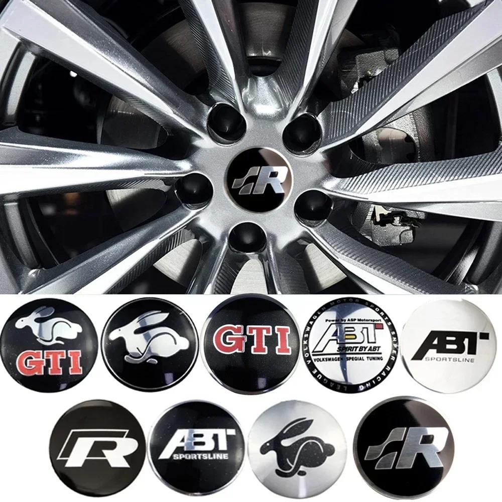VW Polo Golf 4 5 Valve Stems Caps 56MM Car Wheel Center Stickers Hub Badge For Volkswagen VW RLINE GTI ABT SR Golf 6 7 8 MK3 MK7 Polo Tiguan Tour EP1