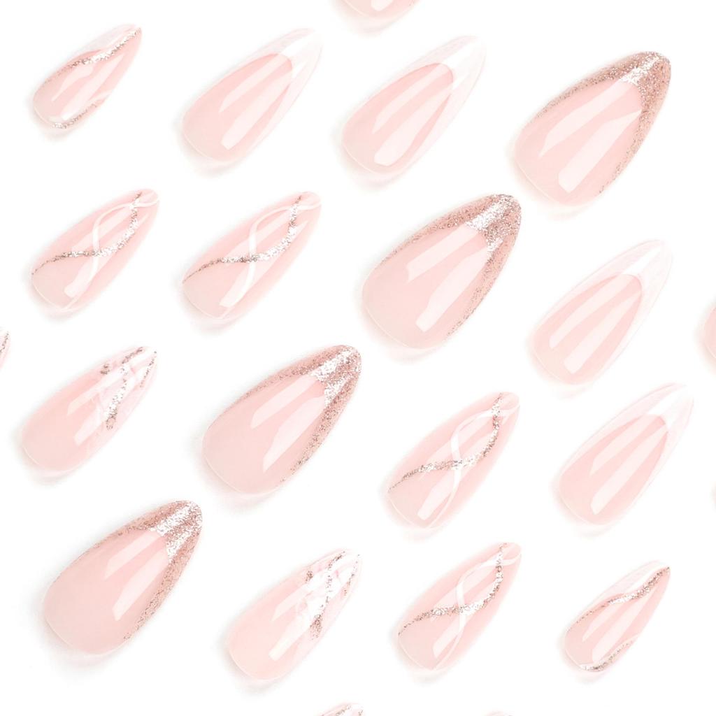 Наклейки для французского маникюра со блестящей полоской, средней длины - 24 шт.
