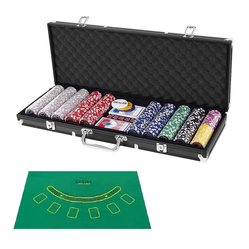 COSTWAY Poker Set 500 фишек пронумерованных с ковриком фишки для покера фишки казино фишки казино игры черный футляр