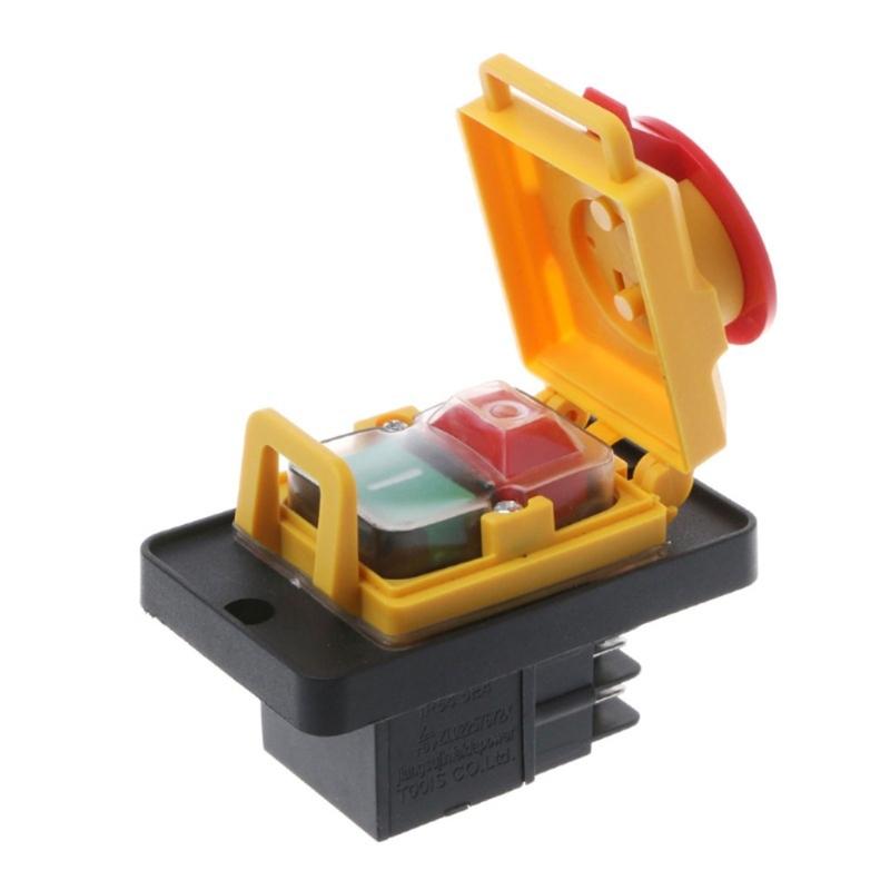 Upgraded 4 Pin Button Control KJD12 12A 250V Plastic Push Button with Standard Protections Magnetic Button for Woodshop