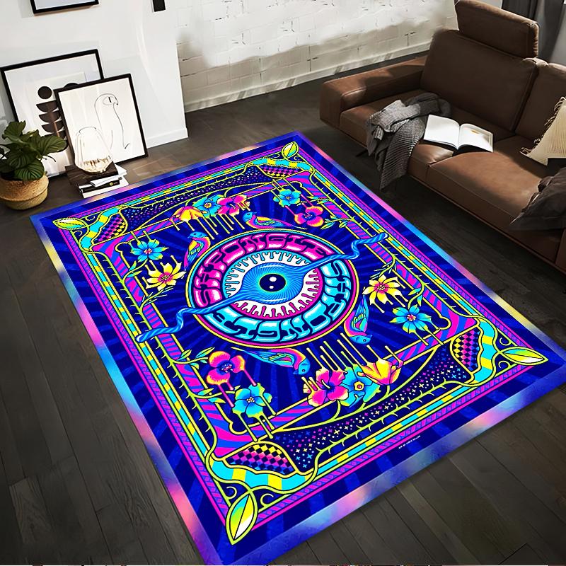 Psychedelic Eye Carpet with Colorful Floral and Bird Patterns Design Suitable for use as an anti-slip for living room bedroom sofas