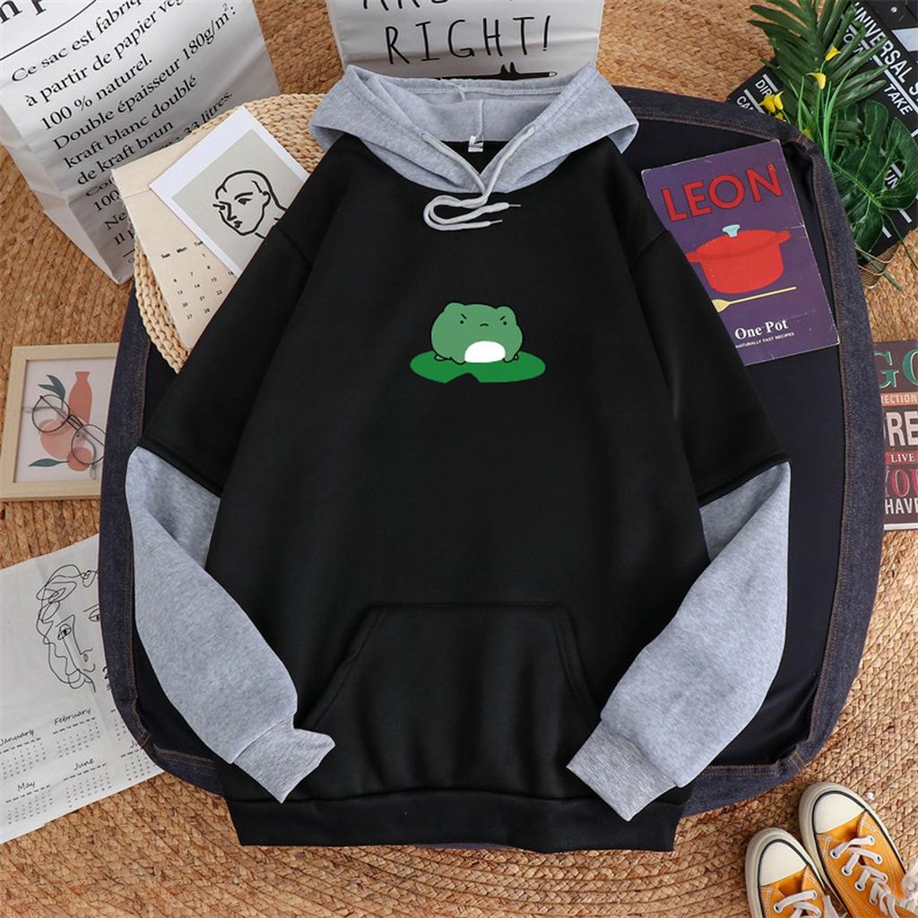 Women's Hooded Drawstring Stitching Collision Color Long-Sleeved Sweatshirt