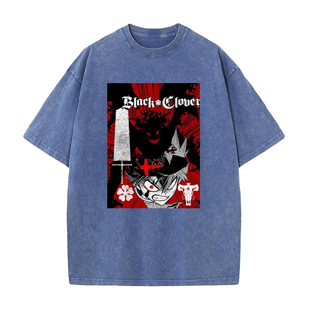 Black Clover Manga Tshirt Asta Anime T Shirt Men Women Vintage Wash Cotton Tee Summer Short Sleeve ONeck Tshirt Clothing