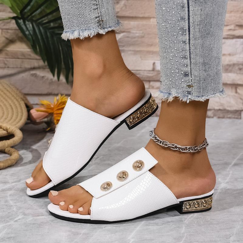 Flip-flops Women's Summer Shoes Simple Shoes Square-toed Thick-heeled Low-heeled Slippers
