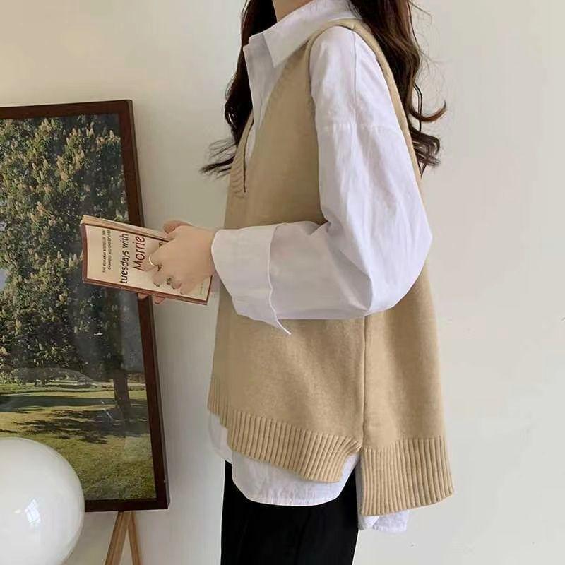 Women's Autumn Slimming Sleeveless Knitted Vest with Lazy Collar