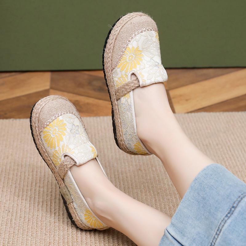 Женские повседневные холщовые мокасины без застежек, легкие дорожные прогулочные эспадрильи, туфли на плоской подошве с вышивкой, рабочие туфли для женщин, балетки на платформе