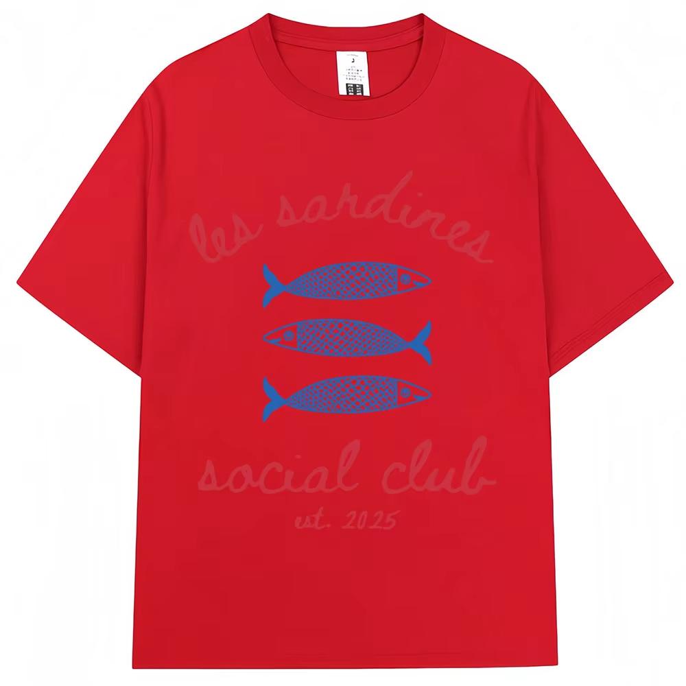 Les Sardines Social Club Graphic T Shirt Summer Fashion Vintage Unisex Women Short Sleeve Top pure Cotton Casual Tees Streetwear