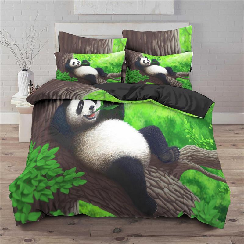 Kids Cute Animals Bedding Set Twin King For Boys Girls Teens 3D Panda Print Duvet Cover Microfiber Comforter Cover Bedroom Decor