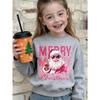 European sizes Black Long Sleeve Sweatshirt for Kids with Merry Merry Merry Christmas Santa Claus Print, Pink and White Text Design