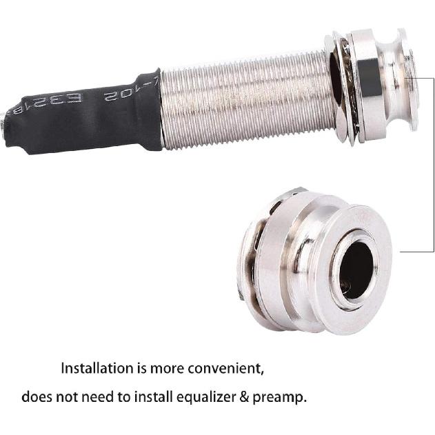 Lazmin112 1/4" (6.35mm) Output 2.5mm Input Endpin Jack, Piezo Pickup Jack Built-in Rod Piezo Pickup for Acoustic Guitar