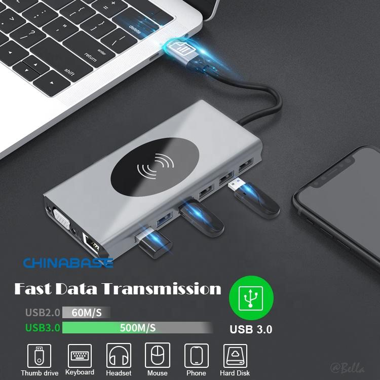 USB C Docking Station 15 in 1 Dual Display Laptop USB Type-C Hub Multiport Adapter Dongle with HDMI VGA USB SDTF Audio PD