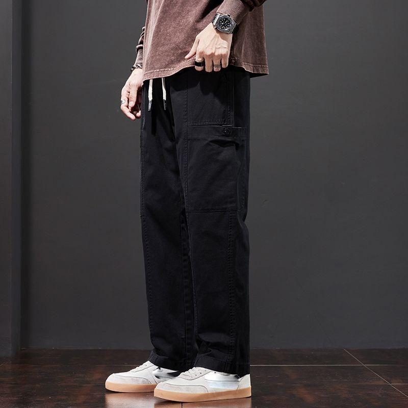 Spring and Autumn Men's Cargo Pants Solid Color Work Wear Straight Thick Casual Pant Korean Jogger Trousers Male