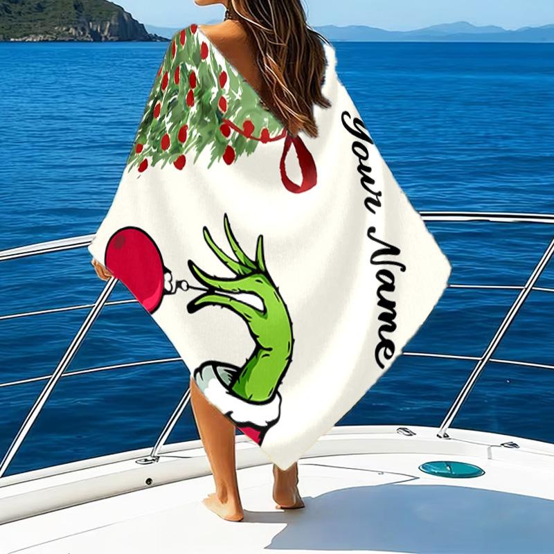 1pc Crunch Christmas1 Beach Towel with Custom Name, Beach/Swimming/Bath/Picnic/Camping Towel, Suitable for Seaside Beaches
