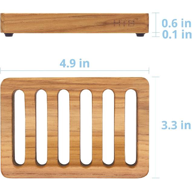 Slotted Bar Soap Holder Teak Wood by HTB, Kitchen Wooden Sponge Holder, Self Draining Soap Dish for Shower, Sink, Bathroom, Bathtub, RV