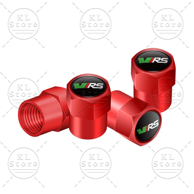 VJDX3 4pcs VRS Emblem Car Wheel Tire Valve Air Stem Caps Dust-proof Cover Decor For Skoda Octavia 1 2 3 Fabia Rapid Superb Kodiaq