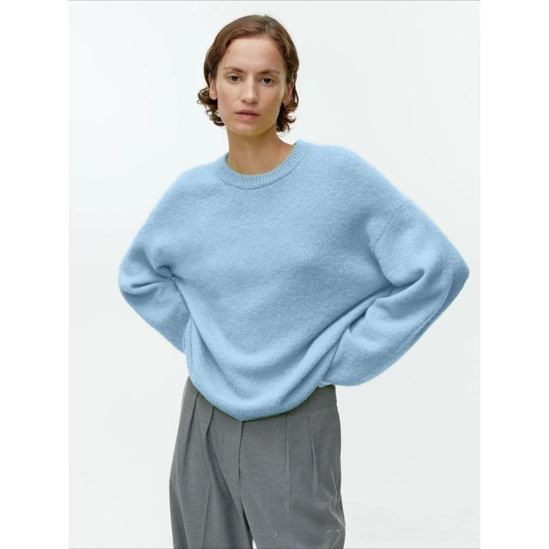 Осенне-зимний женский однотонный свободный утолщенный вязаный свитер с круглым вырезом