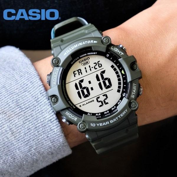 Casio G-Shock Military Watch, 10-year Battery, 5 Alarms, Waterproof Military Electronic Wristwatch + Genuine Case, Korean Manual, Khaki