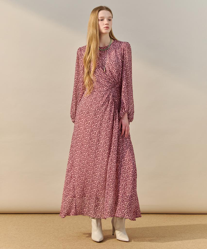 Maja Leopard Shirred Chiffon Long Dress