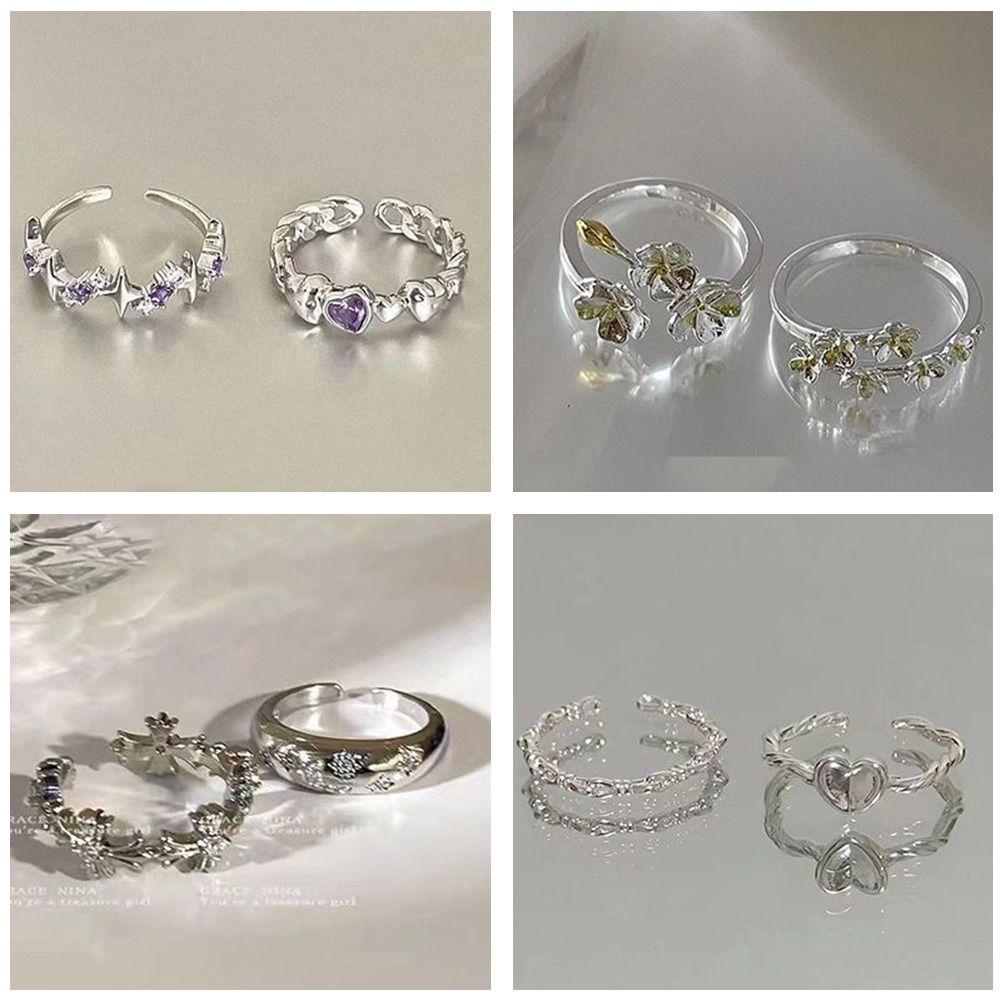 2pcs Adjustable Finger Rings Crystal Jewelry Accessories Korean Opening Ring Women