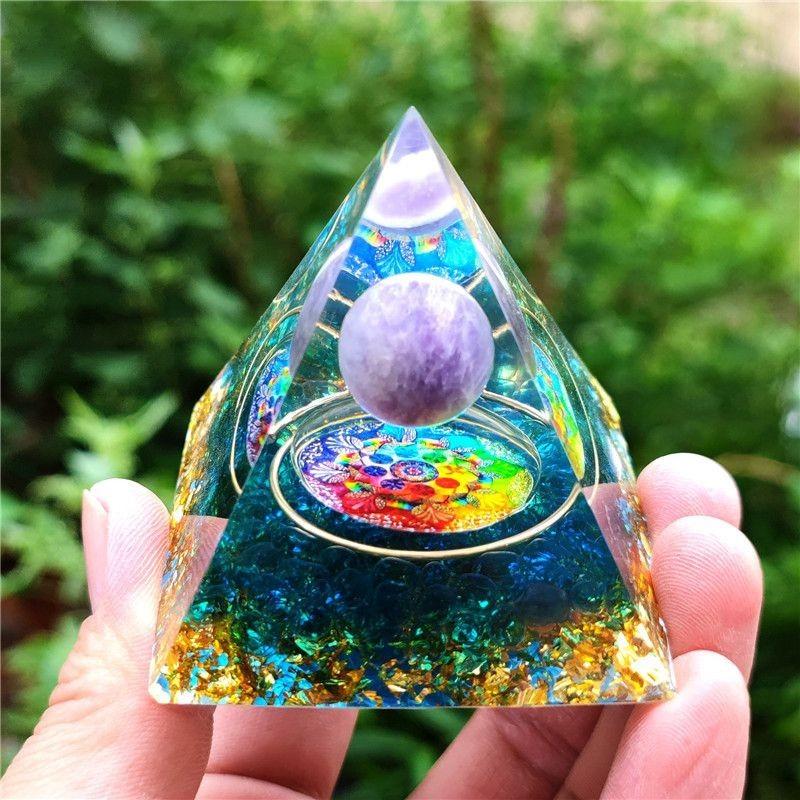 Orgonite Chakra Energy Pyramid Amethyst Crystal Home Decor Meditation Ornament Craft Gift