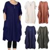 Женская льняная юбка-фонарик размера плюс с круглым вырезом и талией, платье размера плюс