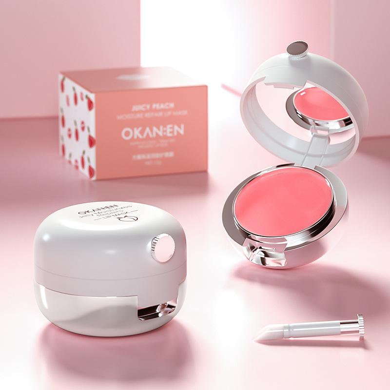 Peach Lip Mask, Moisturizing Lip Balm With Silicone Brush