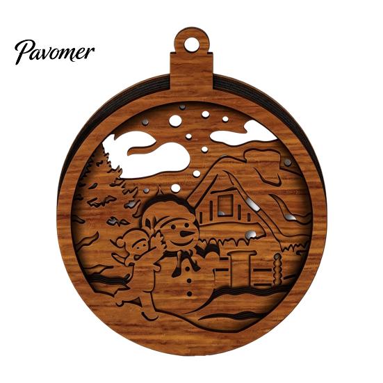 Holiday Atmosphere Hanging Crafts 3D Wooden Light Up Christmas Ornament, Layered House Tree Snowman Exquisite Gift Ornaments Nativity Scene Decoration