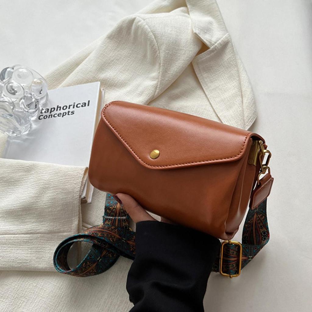 Женские однотонные сумки-мессенджеры из искусственной кожи, винтажная сумка через плечо с широким ремешком и клапаном