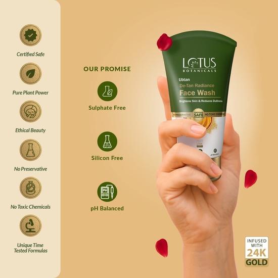 Средство для умывания лица Lotus Botanicals Ubtan De-Tan Radiance | Содержит 24-каратное золото | Яркая и сияющая кожа | Удаляет загар | Без силикона | 100 мл