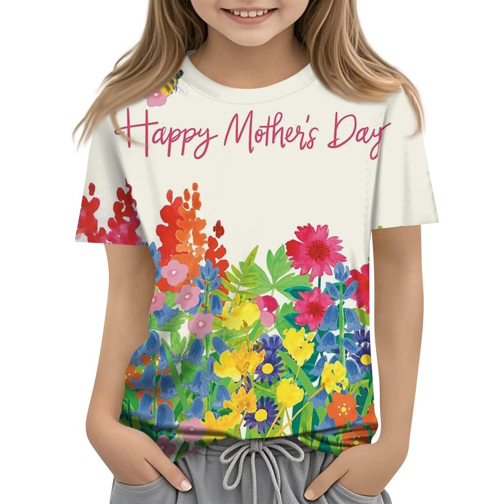 Детская модная повседневная футболка с коротким рукавом и круглым вырезом с принтом ко Дню матери