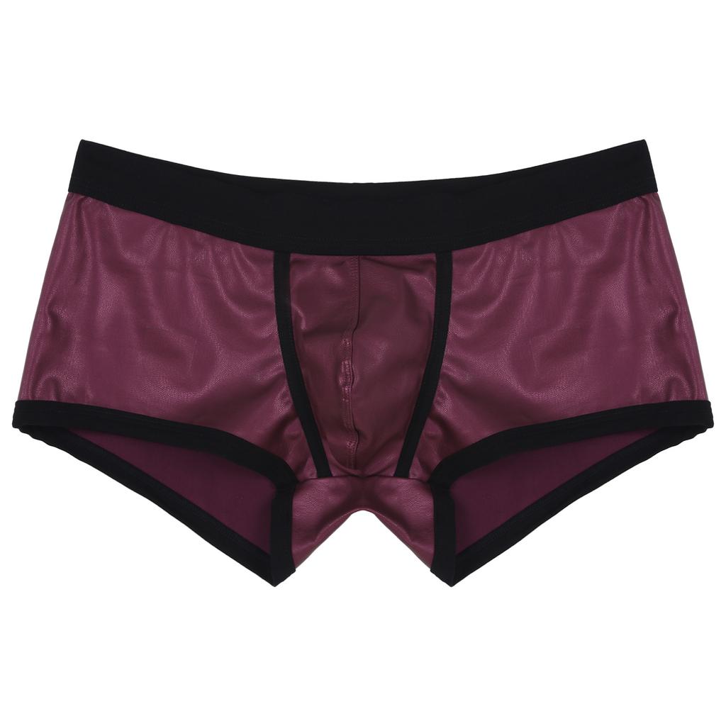 Men Low Waist Faux Leather Boxer Shorts Sports Swimming Trunks Swimwear Bulge Pouch Underpants Underwear