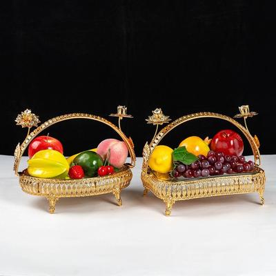 Настольное украшение Металлическая фруктовница Креативная ретро корзина для хранения Ручная многофункциональная Золотая стеклянная тарелка Гостиная