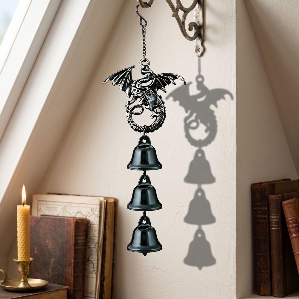Metal Iron Black Dragon Wind Chime Bells Ornaments Vintage Wind Chimes Decorations Crafts Dragon Hanging Outdoor Garden