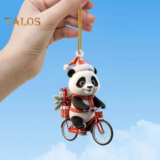 Рождественский кулон для автомобиля в форме реалистичной ездящей панды, легкий подвесной аксессуар для рождественских елок, дверей, окон, подвесной орнамент, сумка или