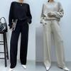 Women's Knitted Two-Piece Suit: 2024 Autumn/Winter Loose Bat Sleeve Sweater & Wide-Leg Pants Set