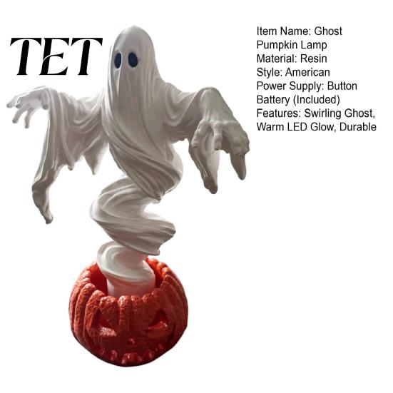Scary Night Light for Party Swirling Ghost Pumpkin Yard Lamp, Lighted Spooky Statue, Warm LED Outdoor Creepy Halloween Props Decor, Fall Autumn Garden